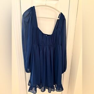 Abercrombie & Fitch Navy Smocked Dress See Through Sleeves size XL